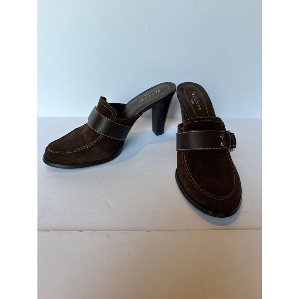 Liz Claiborne Women's Brown Leather Heeled Mules Side Buckle Size 9M